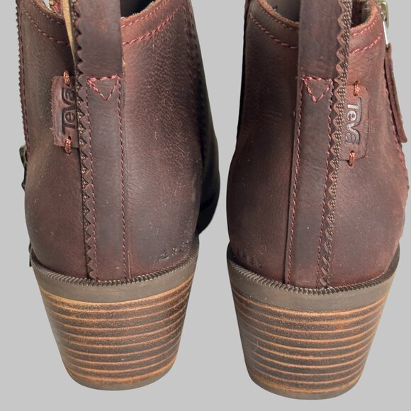 NWOB Teva Anaya Ankle Boots Woman sz 11 Mahogany Leather Western - Picture 10 of 11